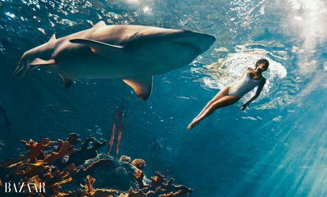 rihanna swims with sharks for harper's bazaar