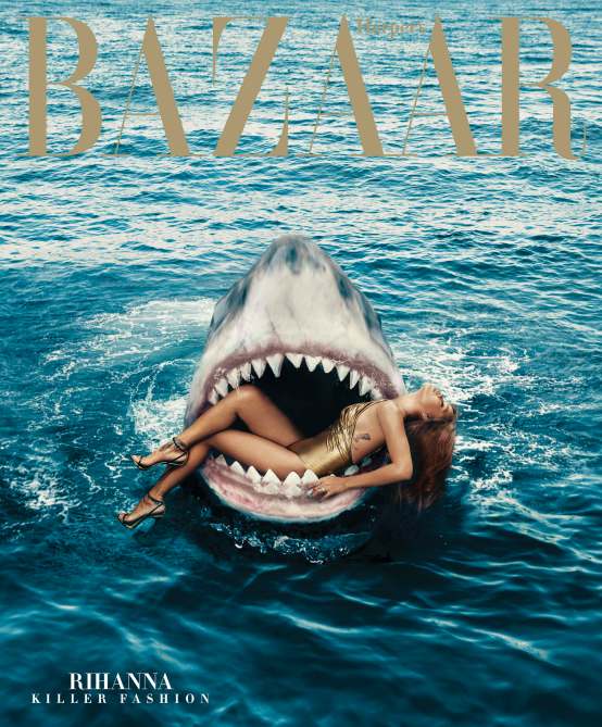 rihanna swims with sharks for harper's bazaar