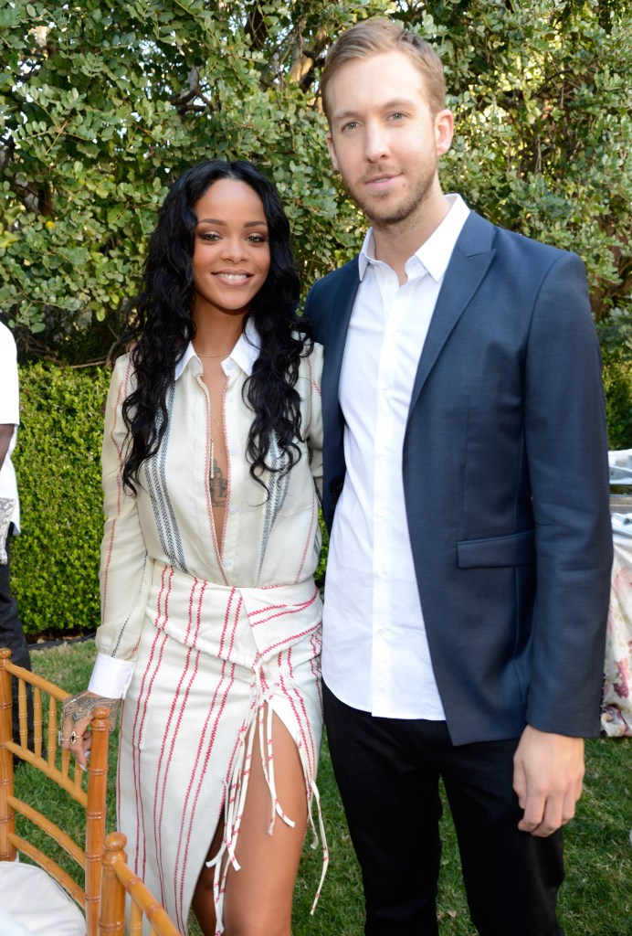 BEVERLY HILLS, CA - JANUARY 25: (Exclusive Coverage) Rihanna and Calvin Harris attend the Roc Nation Pre-GRAMMY Brunch presented by MAC Viva Glam at Private Residence on January 25, 2014 in Beverly Hills, California. (Photo by Kevin Mazur/Getty Images)