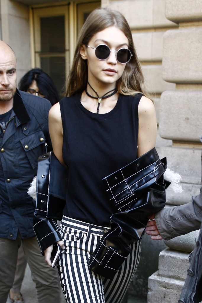 Gigi Hadid leaving a fashion show in Paris, France, during Paris Fashion Week. Featuring: Gigi Hadid Where: Paris, France When: 03 Oct 2016 Credit: WENN.com **Not available for publication in France**
