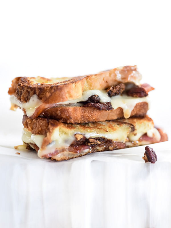 STYLECASTER | comfort food recipes | Havarti Grilled Cheese with Sweet Bacon and Brown Sugar Pecans