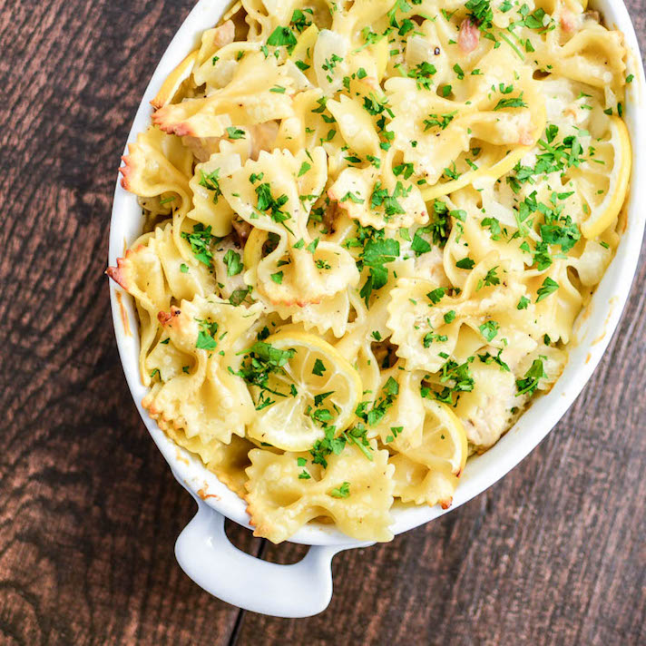 STYLECASTER | 17 Easy Baked Pasta Recipes That Are Cozy AF | Lemon Chicken Pasta Bake