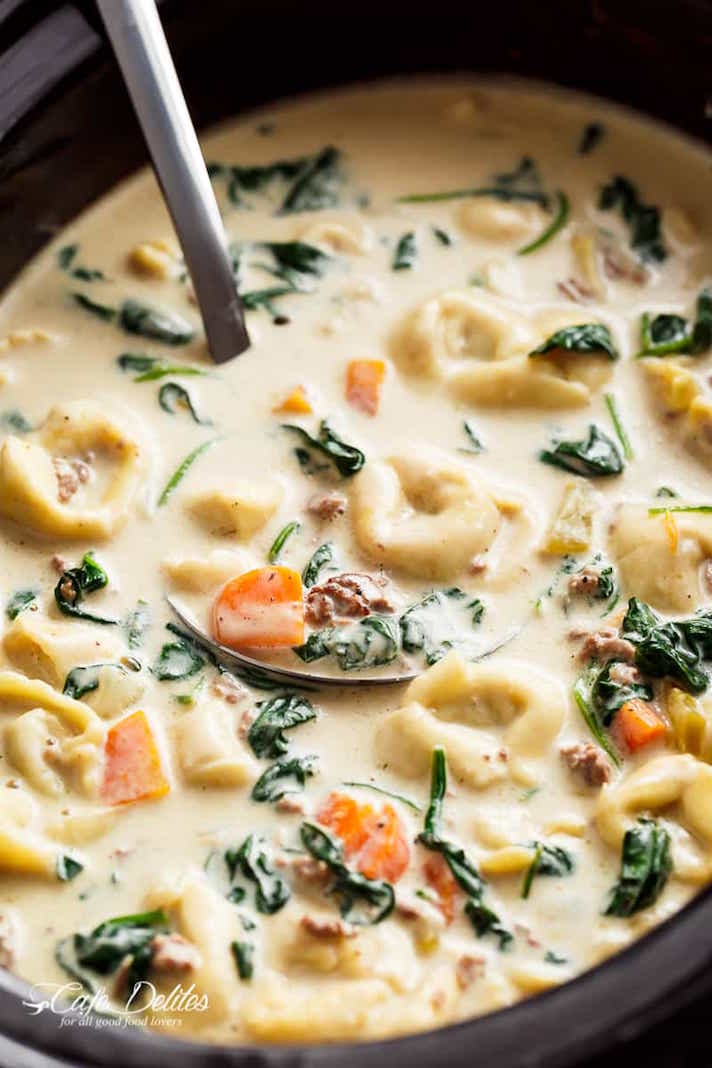 STYLECASTER | 17 Slow-Cooker Soups with Tons of Fresh Greens | Sausage Tortellini Soup