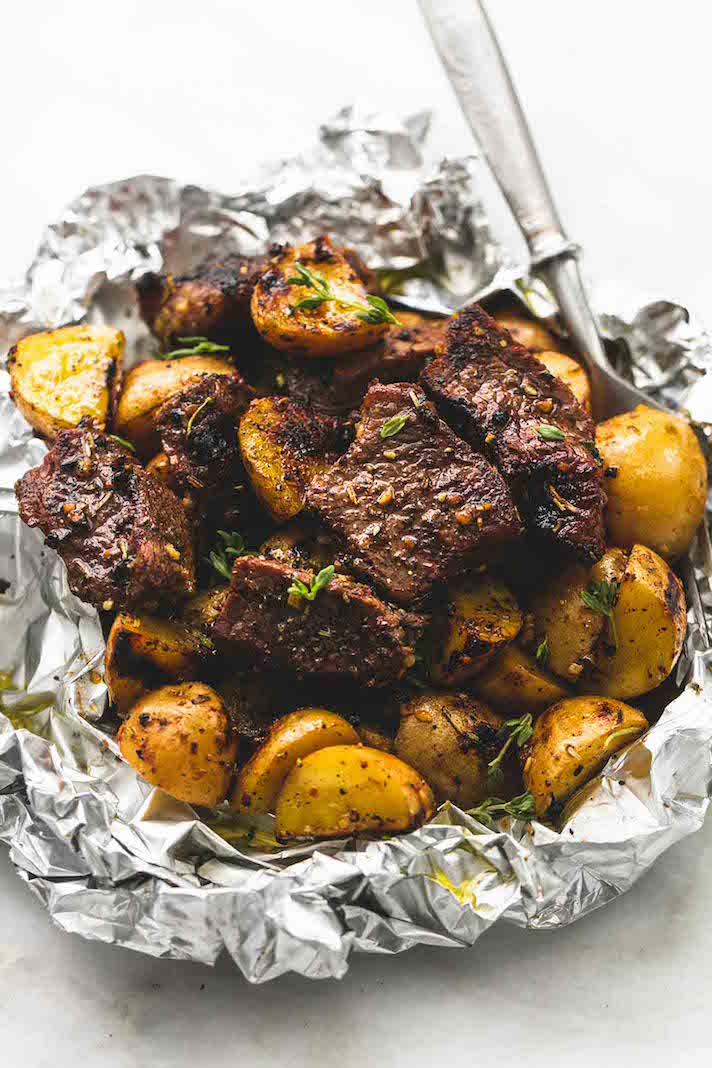 STYLECASTER | 17 High-Protein Summer Dinners With 5 Ingredients or Less | Steak and Potato Foil Packs