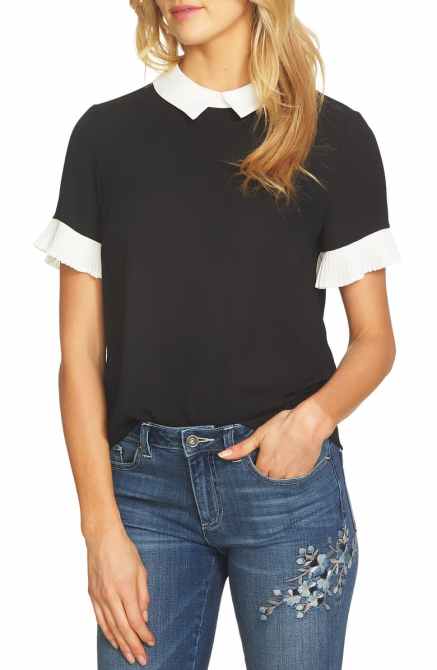 STYLECASTER | Nordstrom Sale Tops 2020 | collared black and white blouse