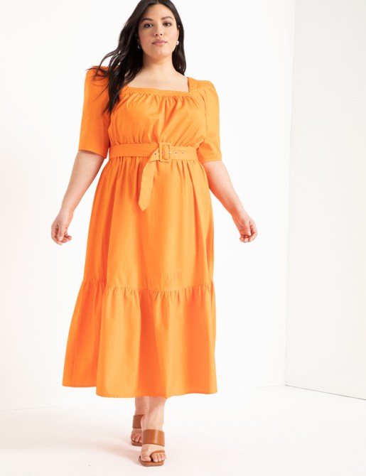 STYLECASTER | Eloquii Spring 2020 Sale | orange square neck dress