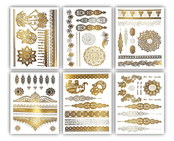 Terra Tattoos Metallic Gold Henna Temporary Tattoos