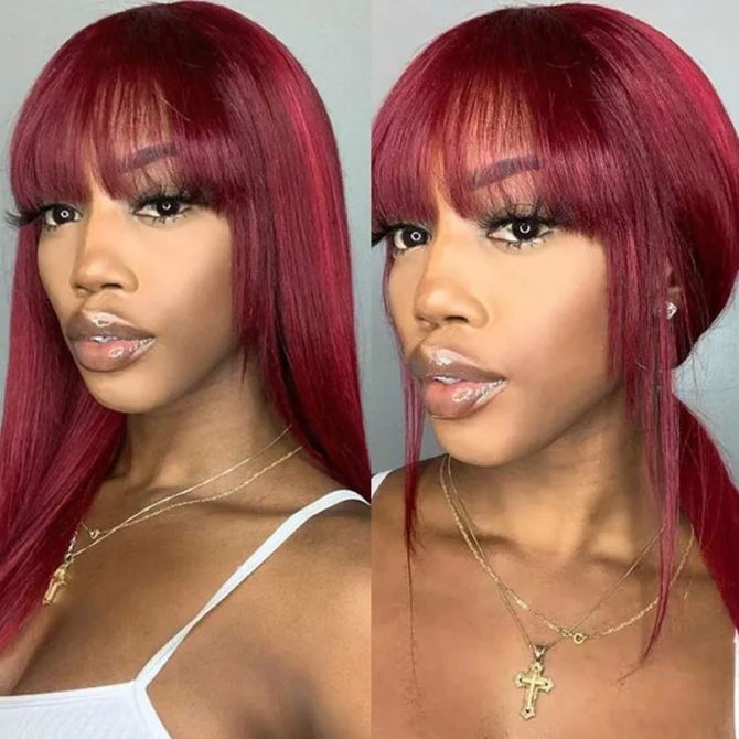 UNice Burgundy Silk Straight Human Hair Wig