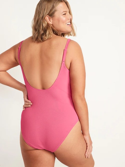 Textured-Rib Square-Neck French-Cut One-Piece