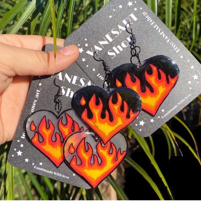 Etsy Flame Heart Earrings