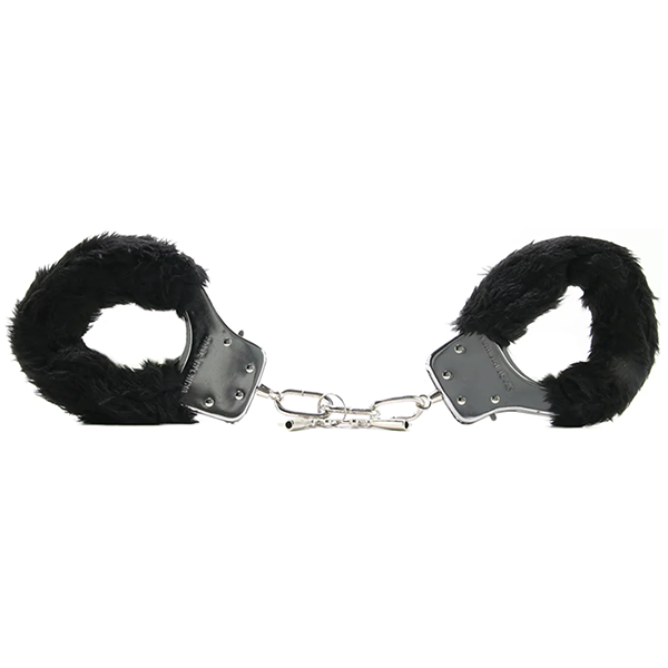 A pair of handcuffs lined with black faux fur