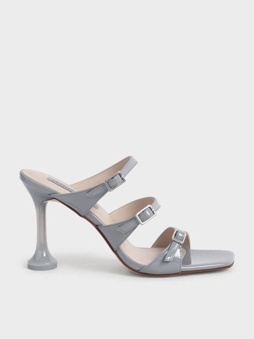 Patent Triple Strap Sculptural Heel Mules Charles & Keith