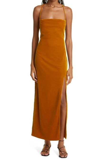 STAUD Bellamy Lace-Up Back Velvet Midi Dress Nordstrom