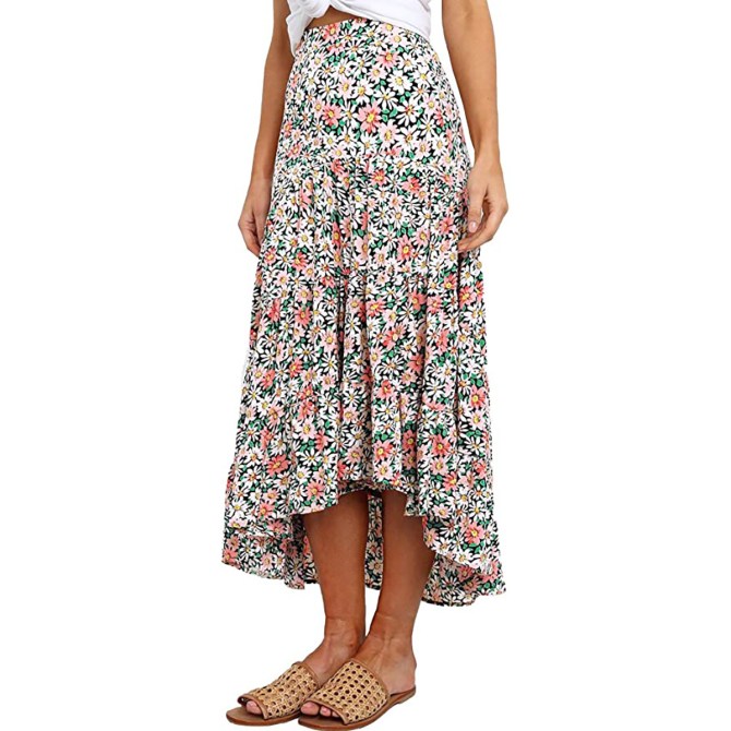 PRETTYGARDEN Women's Ditzy Floral Print Midi Skirt