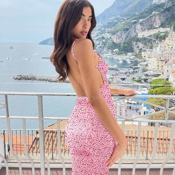 KMBANGI Backless Maxi Dress in Floral Pink Amazon