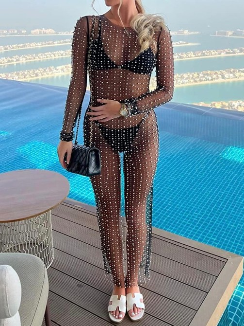 Pearl Sheer Maxi Dress in Black Amazon