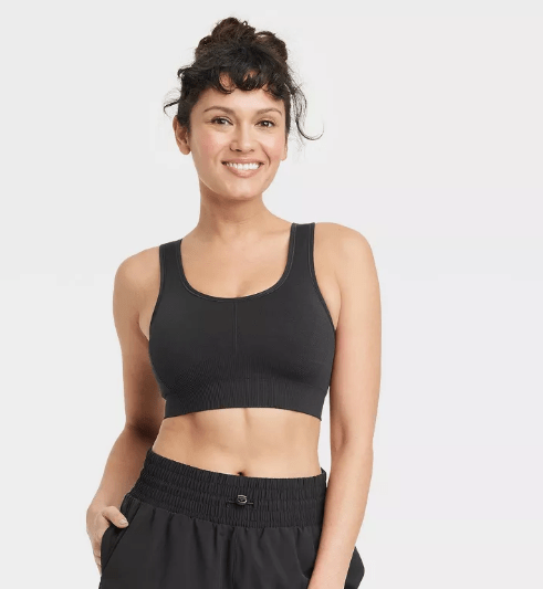 All in Motion's Women's Medium Support Seamless Racerback Midline Sports Bra in black