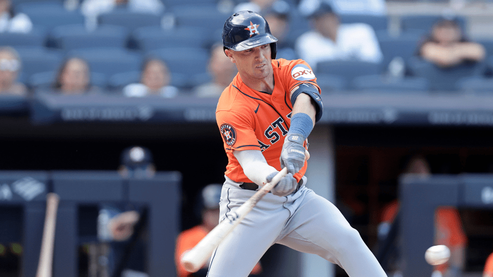 Alex Bregman #2 of the Houston Astros in action against the New York Yankees at Yankee Stadium