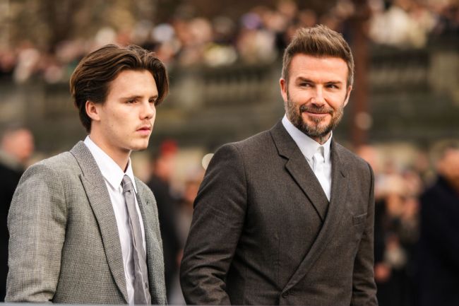 Cruz Beckham and David Beckham are seen outside Dior, during the Paris Fashion Week.