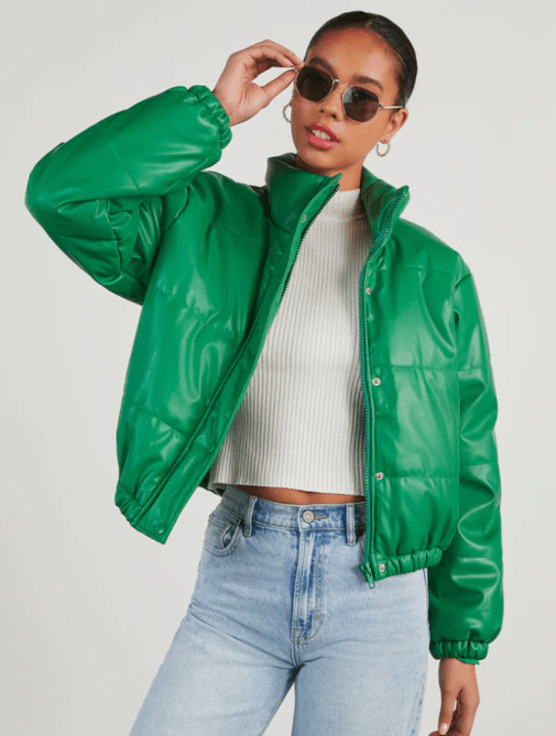 Vici Apres Chic Pocketed Faux Leather Puff Jacket