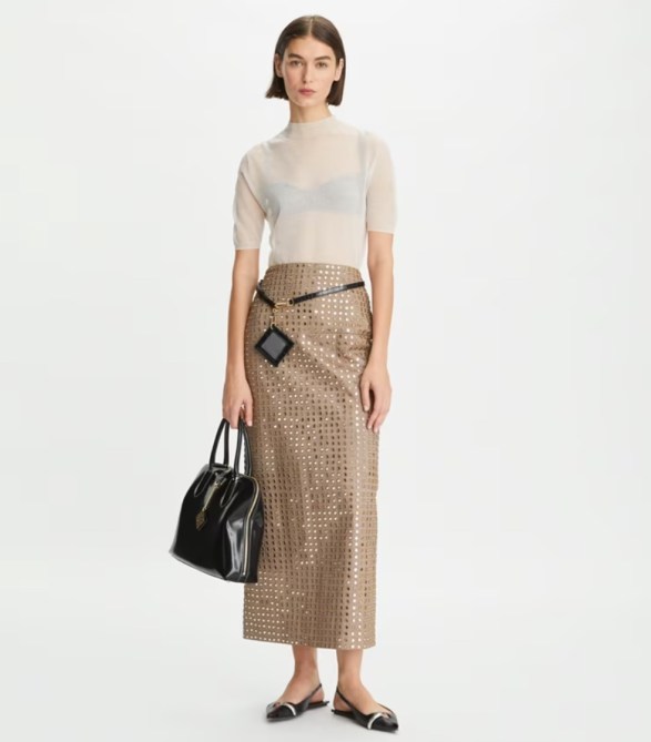 Tory Burch Layered Hand-Done Mirrorwork Skirt