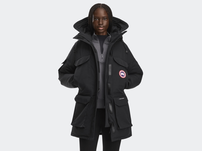 A model wearing the Canada Goose Expedition Parka in black