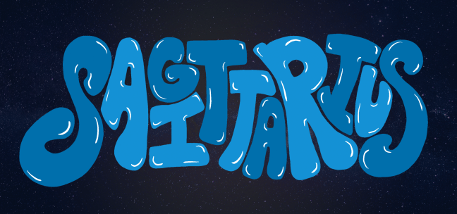 "Sagittarius" laid over a starry sky