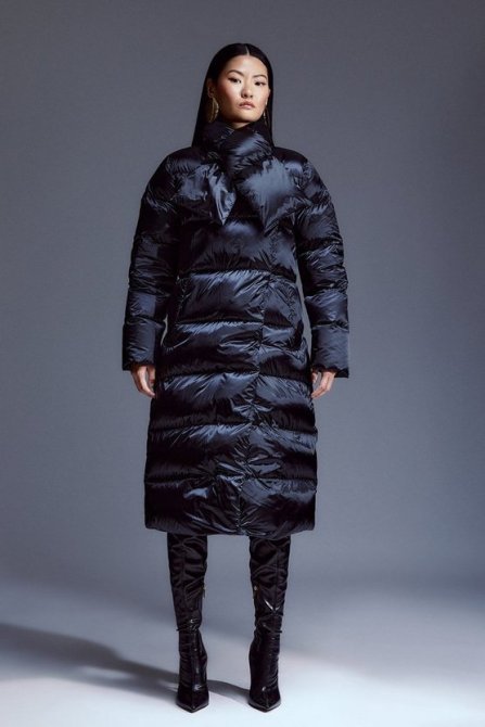 Scarf Coats 2024: Karen Millen Real Down Self Scarf Detail Midi Puffer Coat