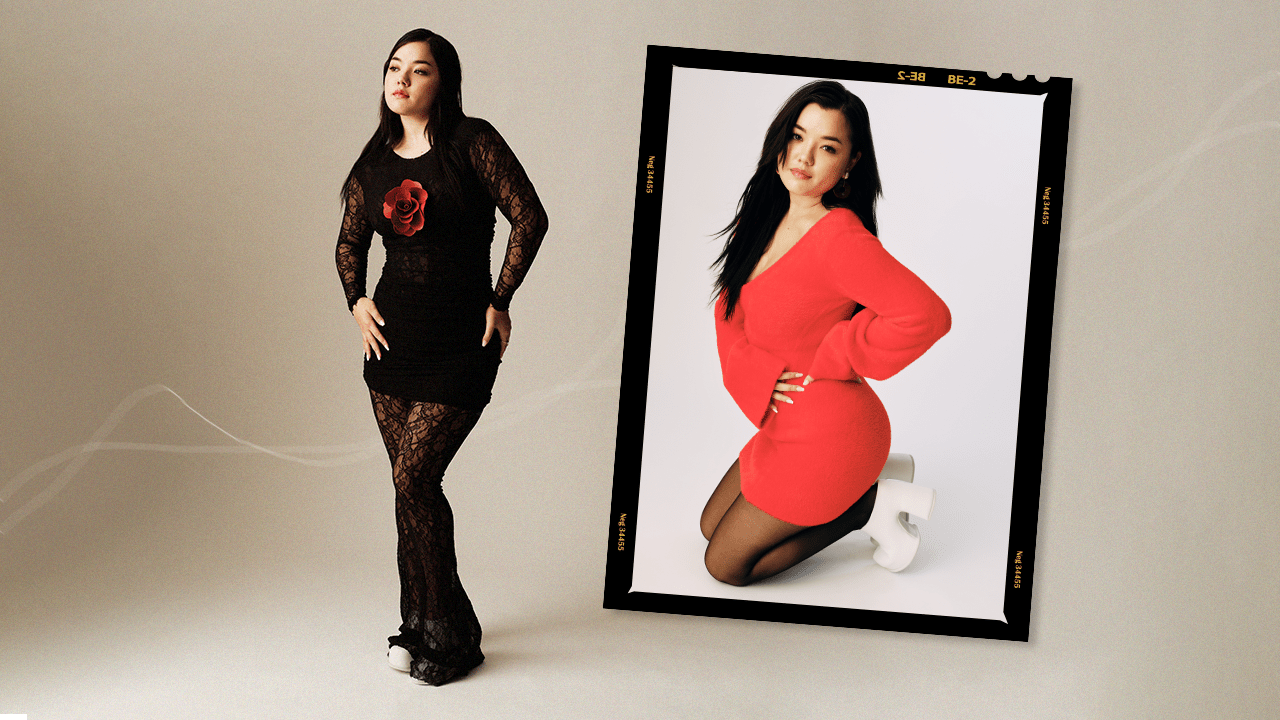 Avatar: The Last Airbender Season 2 Spoilers. Elizabeth Yu in a black dress with a red rose, with another picture of her with a red dress and black tights.