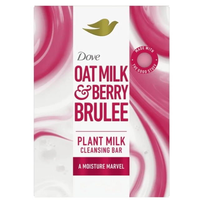 A box of Dove's Oat Milk & Berry Brulee cleansing bar