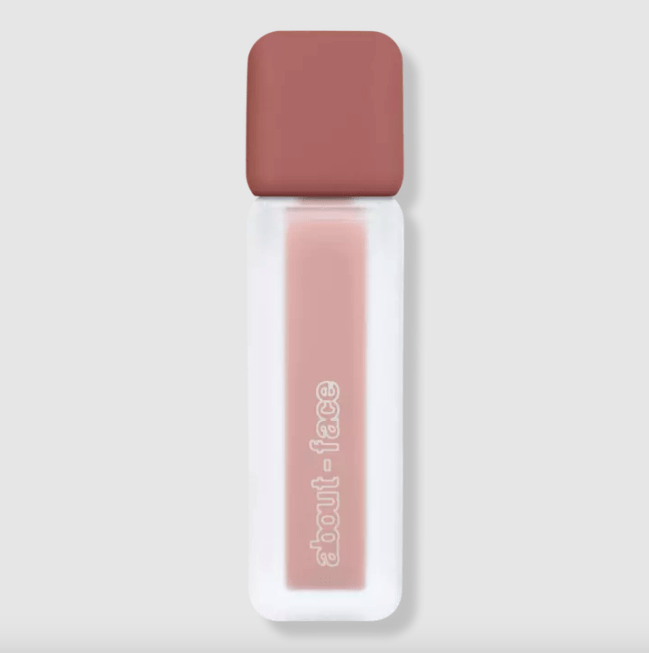 about-face Paint-It Matte Lip Color, a rosy liquid lipstick in a frosted bottle.