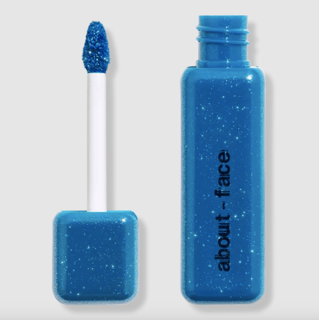 about-face's Fractal Glitter Eye Paint, a sparkly blue liquid shadow.