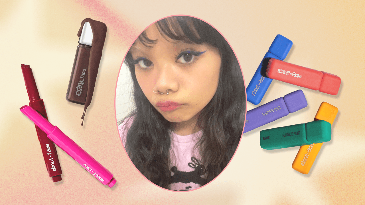 Beauty writer surrounded by about-face products.