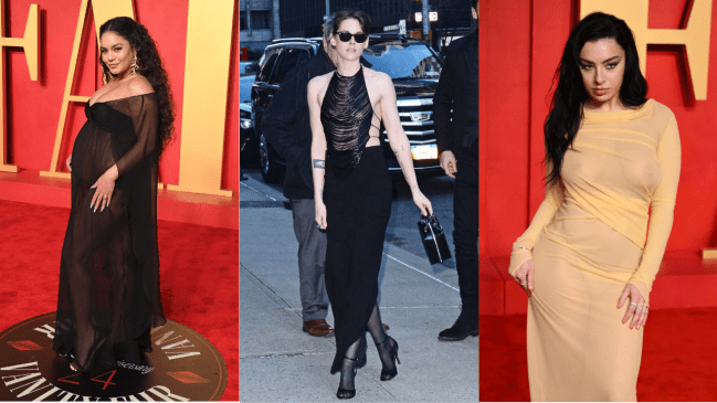 Celebs wearing sheer dresses on red carpets for Spring 2024.