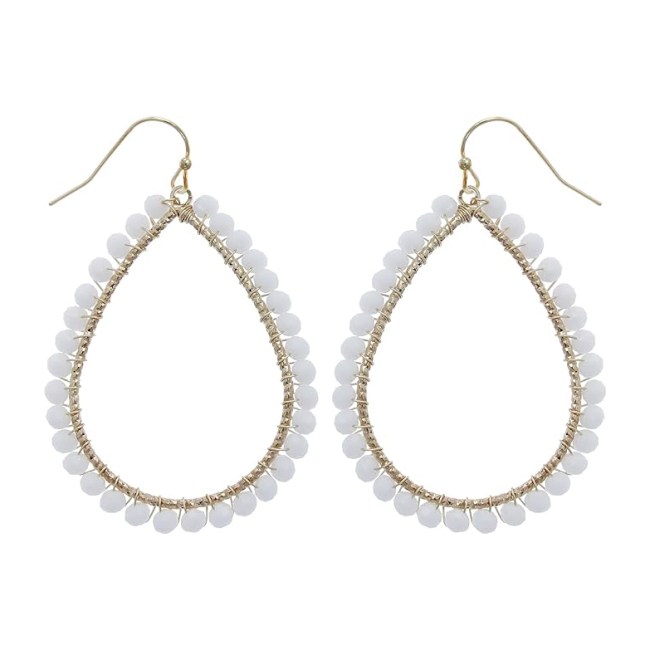 NTLX Bohemian Boho Teardrop Dangle Drop Earrings in white opal