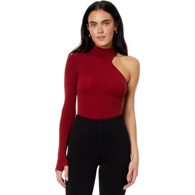 Commando Ballet Body One Shoulder Turtleneck Bodysuit in red