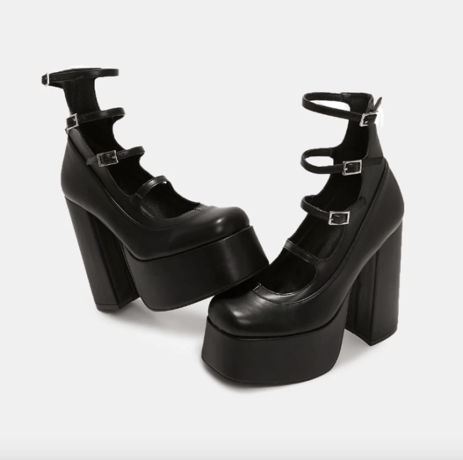 Koi Gurren Strappy Platform Heels, ankle black boots with straps.