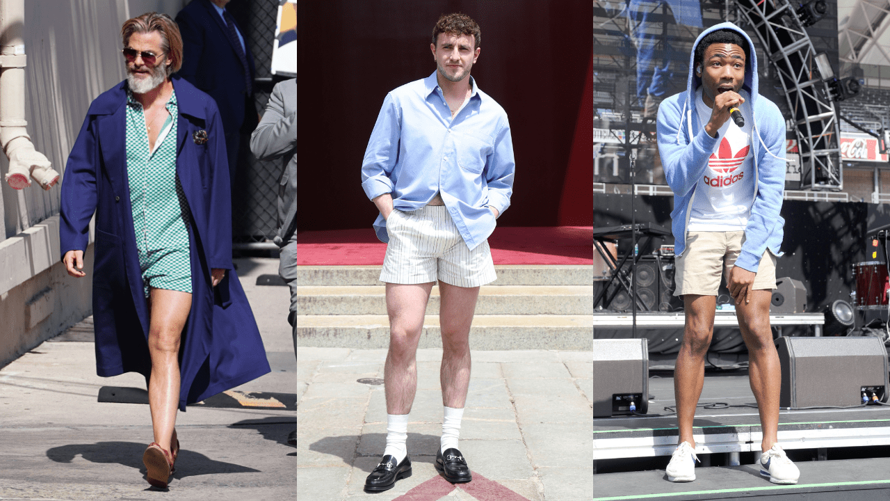 Celebrity Men in short shorts, including Chris Pine, Paul Mescal and Donald Glover