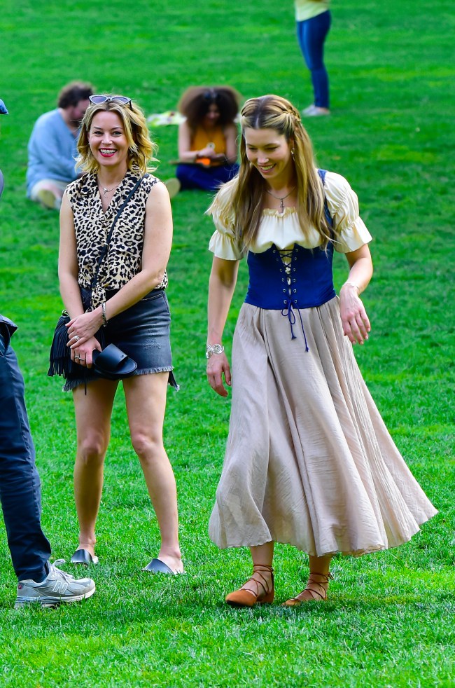Jessica Biel and Elizabeth Banks are on location for 'The Better Sister' on June 17, 2024 in New York City