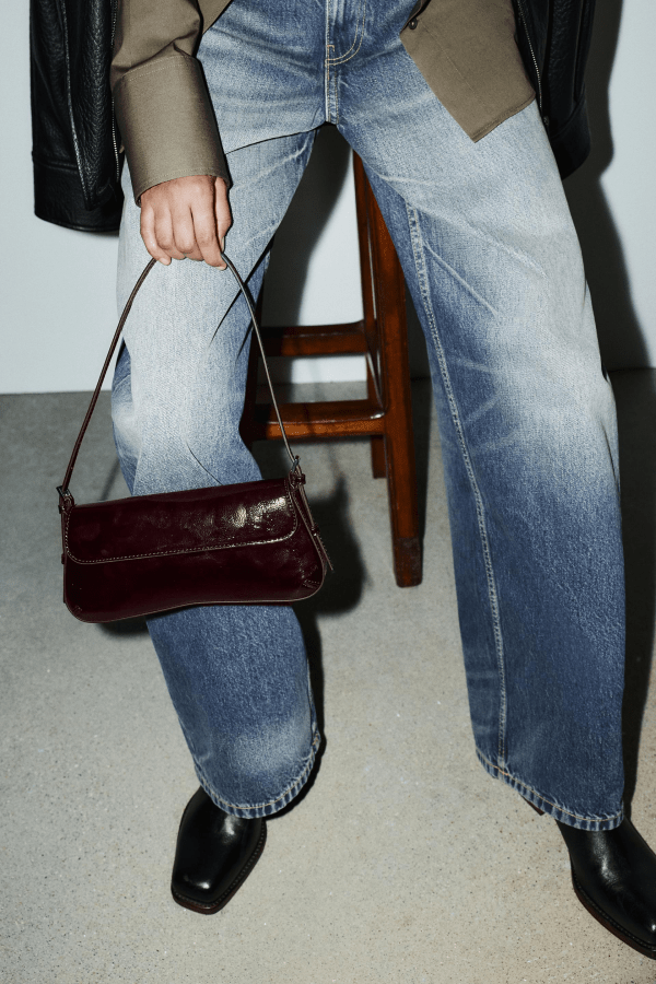 Zara Faux Patent Leather Finish Shoulder Bag in red