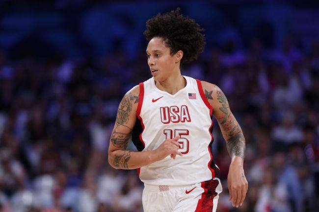 Brittney Griner #15 of Team United States jogs down the court during the Women's Group Phase - Group C game between Japan and United States on day three of the Olympic Games Paris 2024 at Stade Pierre Mauroy on July 29, 2024 in Lille, France.