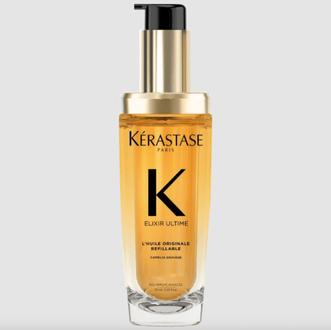 Kérastase Elixir Ultime Oil Serum in a gold bottle.