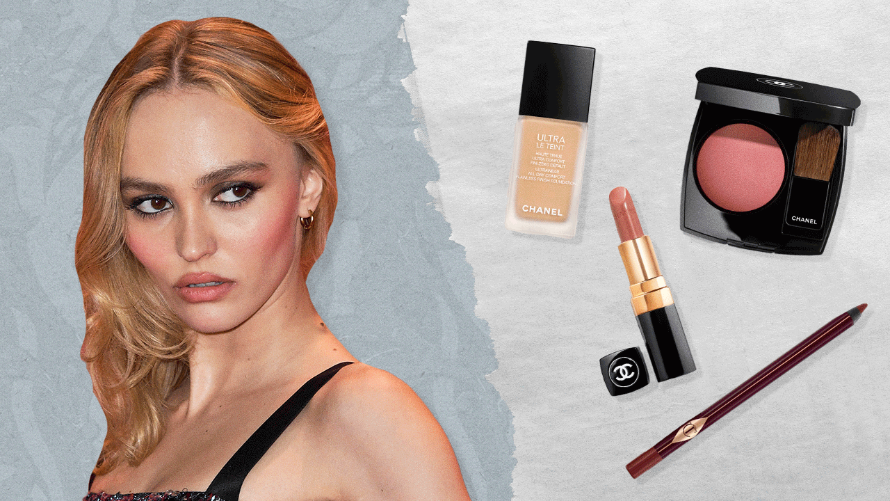 Lily-Rose Depp next to her most-used makeup products