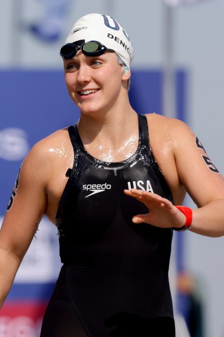 DOHA, QATAR - FEBRUARY 3: Mariah Denigan of United States competes in the Open Water - Woman 10km on day two of the Doha 2024 World Aquatics Championships at Doha Port on February 3, 2024 in Doha, Qatar.