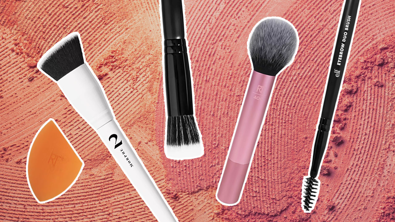 Makeup brushes from Morphe 2, Elf, and  Real Techniques.