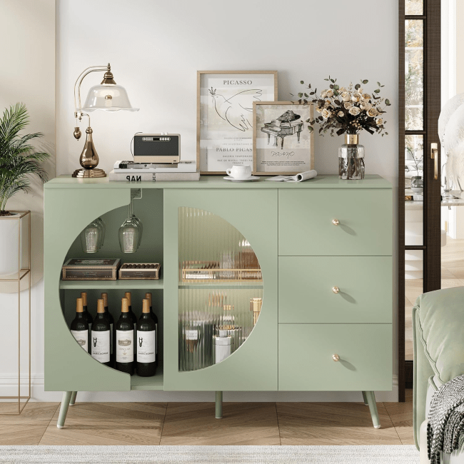 FACBOTALL Coffee Bar Cabinet in mint green.