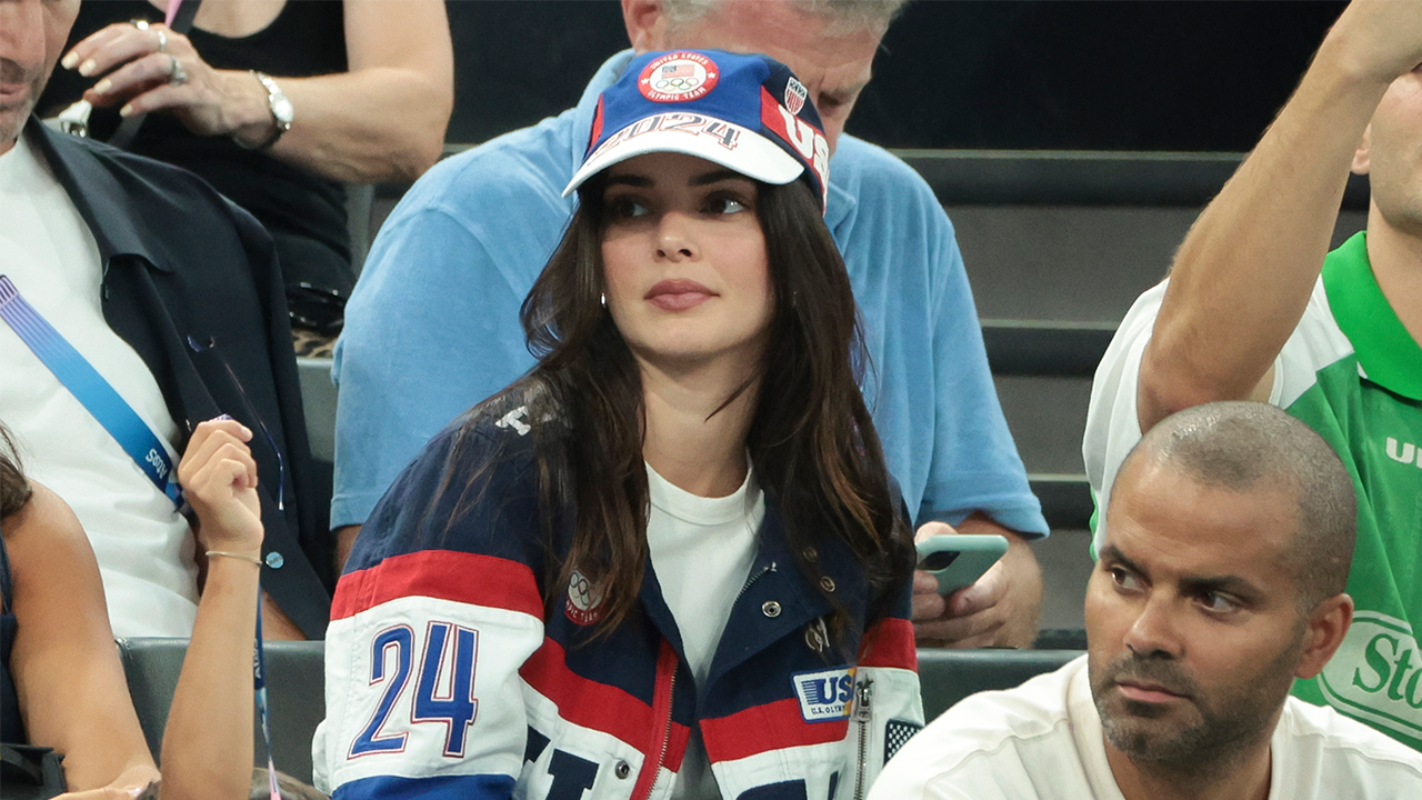 Kendall Jenner wearing a Ralph Lauren USA outfit at the Olympics.