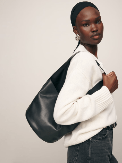 Reformation Medium Silvana Bucket Bag in Black.