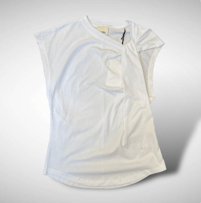 A white Isabel Marant Nayda Knotted Cotton Jersey Shirt.