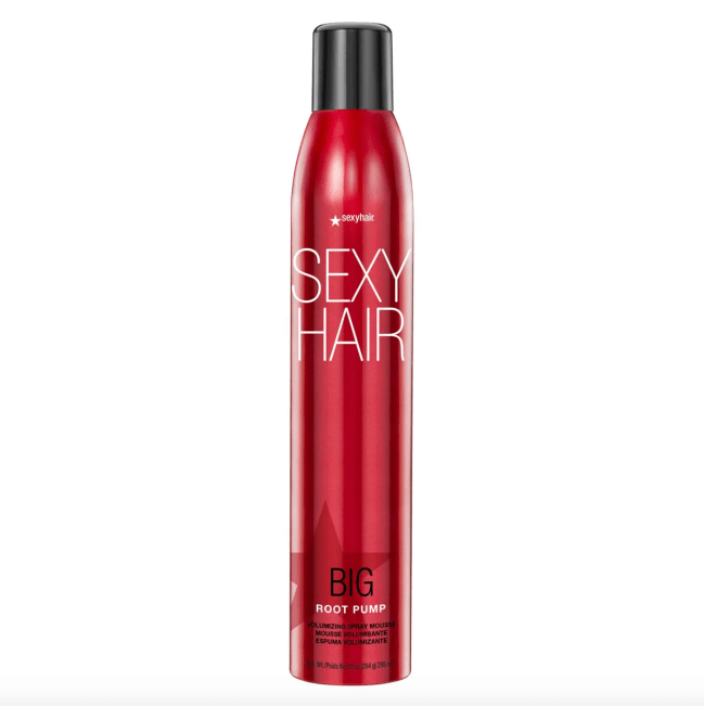 Big Sexy Hair Root Pump Volumizing Spray Mousse in a red can.